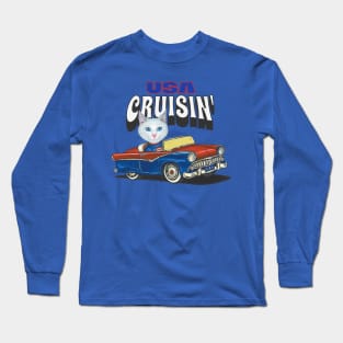 Adorable cute kitty cat is cruisin' through the USA with a vintage car Long Sleeve T-Shirt